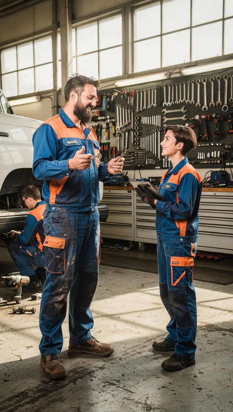 Pracovník servisu vykonáva diagnostiku motora dodávky pomocou špičkovej techniky.
