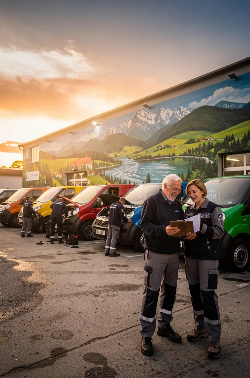 Technik vysvetľuje zákazníkovi postup údržby a dôležitosť pravidelných servisných prehliadok.